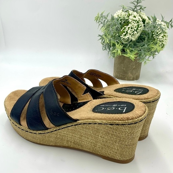 BOC (Born of Concept) Black Cork Wedge Platform‎ Sandal, Sz 8 - Picture 6 of 10